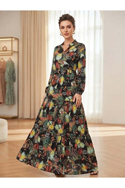 FULLJOY Elegant Long Floral Print Robe with Long Sleeves