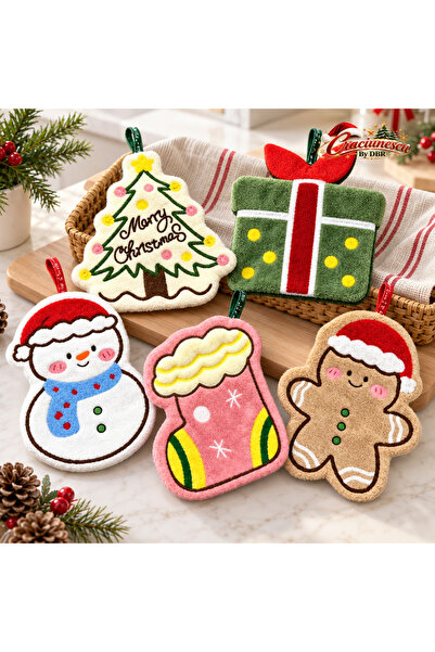 Craciunescu By DBR Microfiber Kitchen Towel, Festive Pattern with Hangers -