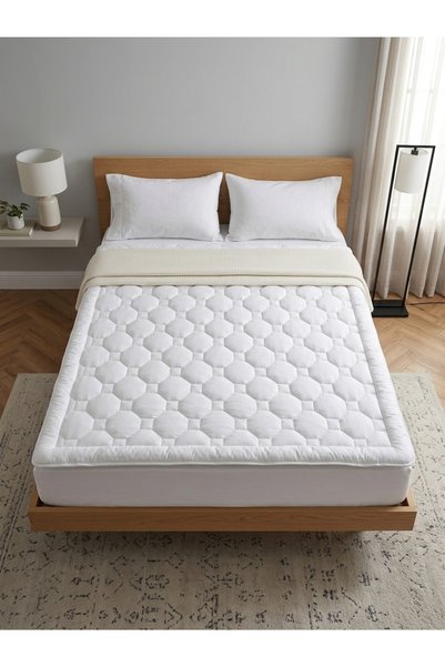 MED HOME Çift Kişilik Yün Yatak Pedi 160x200 cm – 3.5Kg Yün Dolgulu-Akvil/Pam...