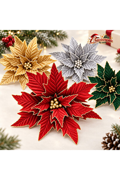 Craciunescu By DBR Floare Artificiala de Craciun pentru Brad, Stil Poinsettia...