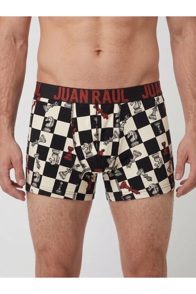 Juan Raul Siyah Ekru Satranç Desenli Pamuklu Erkek Boxer - DB352