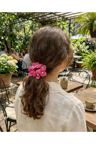 LİNACO Floral Rubber Band Set - Pearlized Hydrangea Pattern Hair Tie