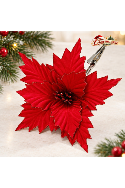 Craciunescu By DBR Red Artificial Flower for Christmas Tree, with Clip, Festi...