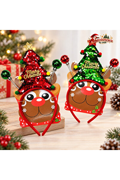Craciunescu By DBR Christmas Tree Headband with Sequins and Decorative Globes -
