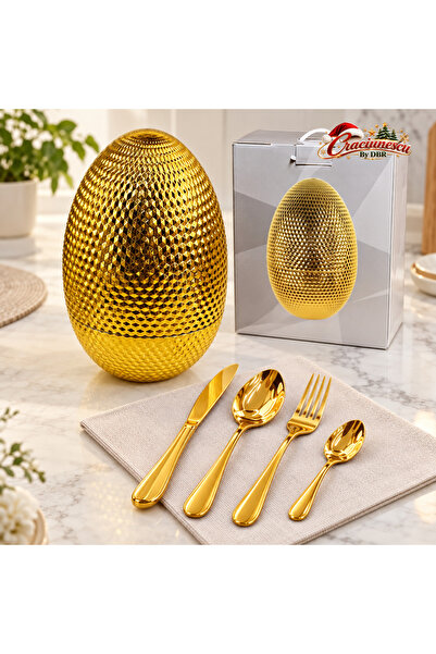 Craciunescu By DBR 24-Piece Stainless Steel Cutlery Set, Gilded Look, Festive...