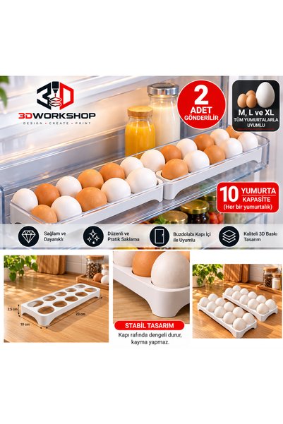 3DWORKSHOPTR Buzdolabı Kapı İçi Yumurtalık 2’li Set – 20 Yumurta Kapasiteli –...