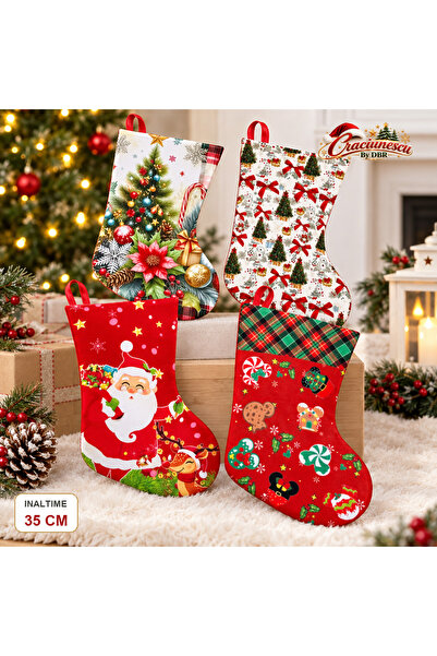 Craciunescu By DBR Ciorap Decorativ de Craciun 35 cm, Modele Festive Colorate -