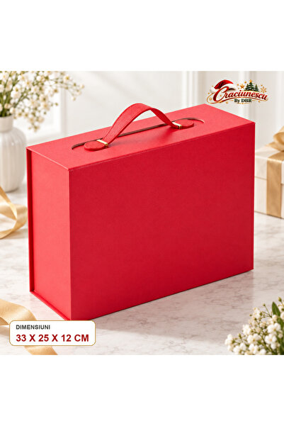 Craciunescu By DBR Red Gift Box 33 x 25 x 12 cm, with Handle, Elegant -