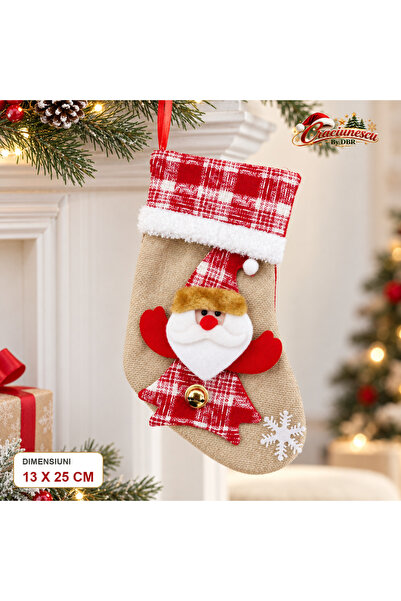 Craciunescu By DBR Ciorap Decorativ de Craciun 13 x 25 cm, cu Mos Craciun -
