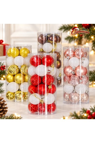 Craciunescu By DBR Globuri de Craciun 4 cm, Set 24 Bucati, Mix de Finisaje -