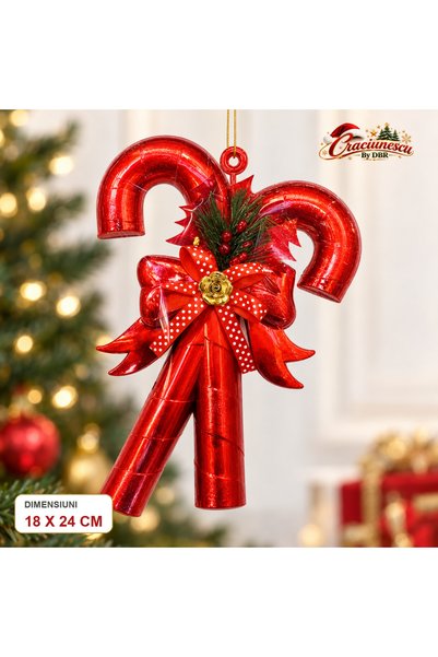Craciunescu By DBR Decoratiune de Brad 18 x 24 cm, Bastoane Festive cu Funda -