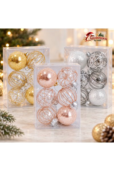 Craciunescu By DBR Set of 6 Christmas Balls 6 cm, Assorted and Shiny Designs -