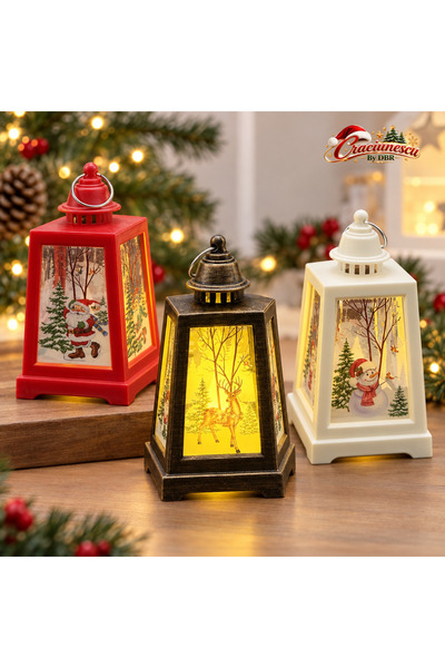 Craciunescu By DBR Felinar Decorativ de Craciun cu LED, Scene de Iarna -