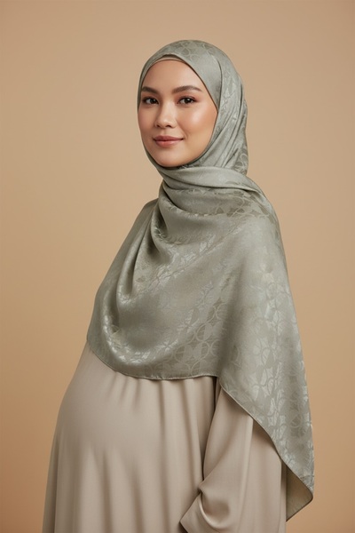 Genel Markalar Jakarlı Monogram Desenli İpek Dokulu Şal / Hijab – Vizon