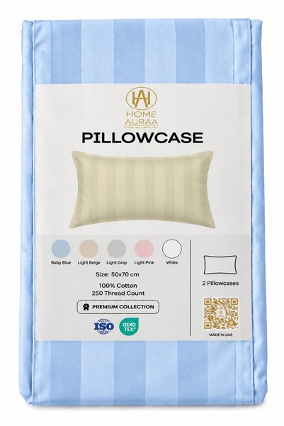 HOME AURAA Cotton Ease Pillow case Set of 2 Pcs - 50×75 cm – Blue Haze I 100% Premium Cotton I 250 Thread Count.