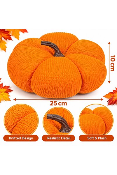 IRO Dovleac decorativ tricotat, portocaliu, cu tulpină maro, 25x10 cm, decora...