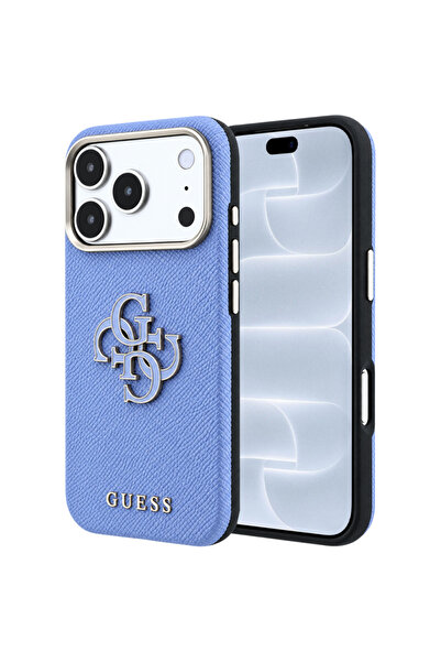 Guess Husa pentru Apple iPhone 18 Pro / 17 Pro, Grained Big Resin Logo, Bleu