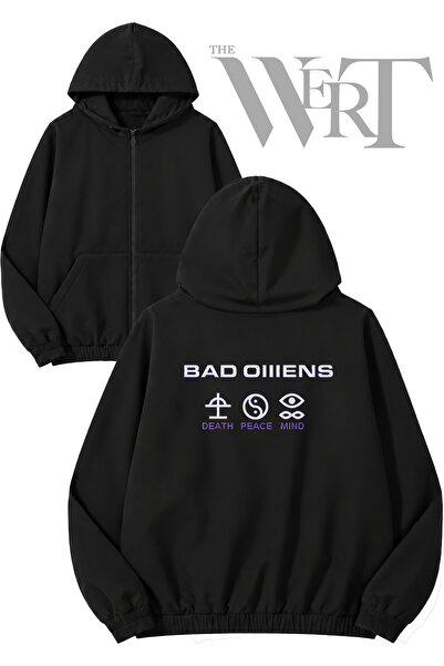 THEWERT Bad Omens Purple Logo Back Printed Zippered Hooded Black Cardigan (2 ...