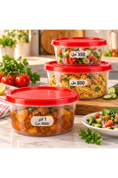 CLEAN HOUSE طقم حافظات طعام دائرية 3 قطع بأغطية، 350 مل + 800 مل + 1 لتر، BPA...