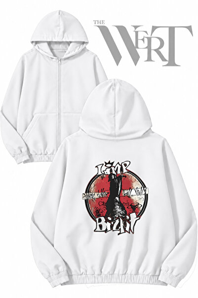 THEWERT سترة Limp Bizkit 1 بيضاء اللون بسحّاب وطباعة على الظهر (خيطان)