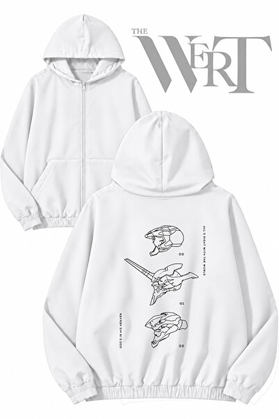 THEWERT Neon Genesis Evangelion 10 Back Printed Zippered Hooded White Cardiga...