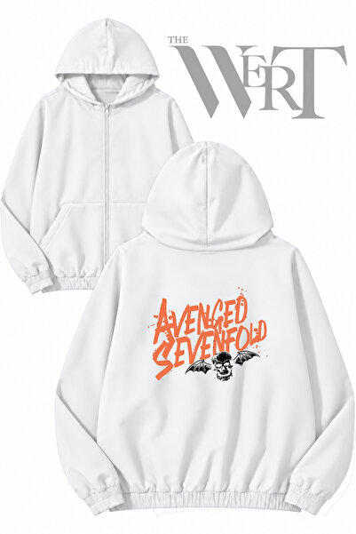 THEWERT سترة بيضاء بقلنسوة وسحاب وطباعة خلفية من Avenged Sevenfold 4 (2 Thread)