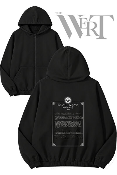 THEWERT Death Note 3 Back Printed Zippered Hooded Black Cardigan (2 Yarns)