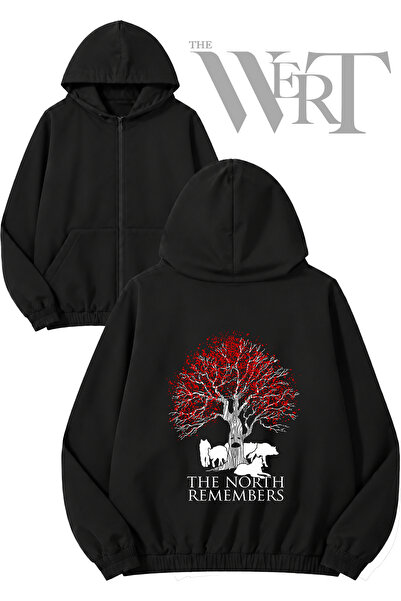 THEWERT The North Remembers Back-Printed Zippered Hooded Black Cardigan (2 Ya...