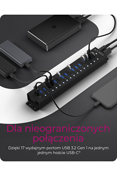 ICY BOX IB-HUB1717-U3 USB 3.2 Gen 1 HUB 5Gbps Negru
