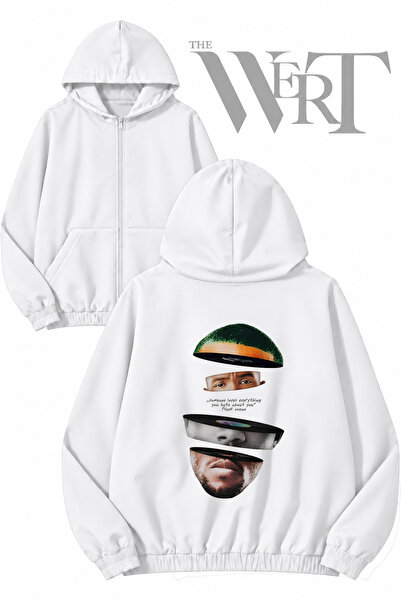 THEWERT Frank Ocean Back Printed Zippered Hooded White Cardigan (2 Yarns)