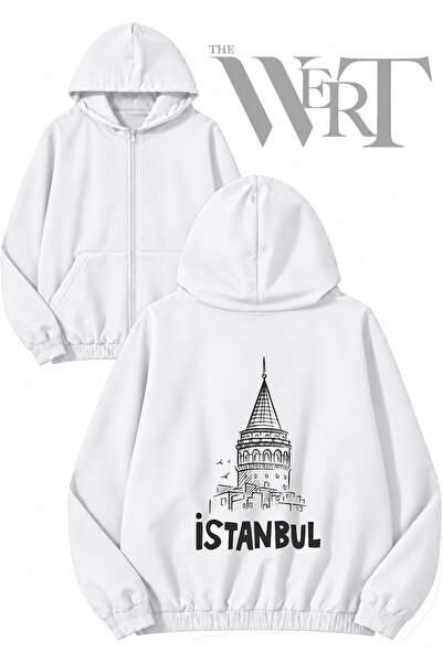 THEWERT سترة بيضاء بقلنسوة وسحاب مطبوعة من الخلف من Istanbul Galata Tower (2 ...