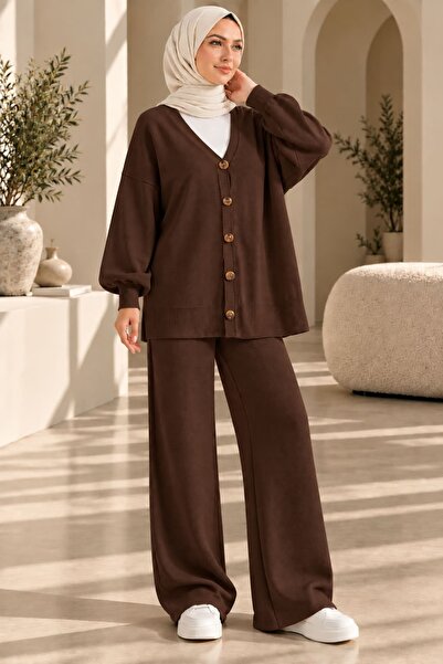 aymiraa Women's Islamic Clothing Knitwear Set: Buttoned Cardigan and Wide-Leg...