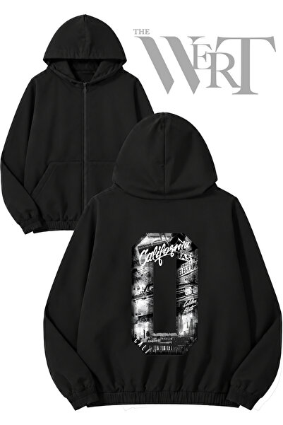 THEWERT California Zero Back Printed Zippered Hooded Black Cardigan (2 Yarns)