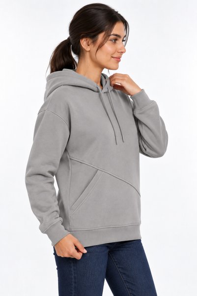 ODİN ATLAS Soft Puff Fabric Women's Gray Color Sweatshirt with Side Pockets