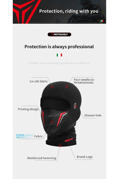 MOTOWOLF Cagulă moto MOTOWOLF, rezistentă la vânt și respirabilă, material elastic moale, protecție solară, o