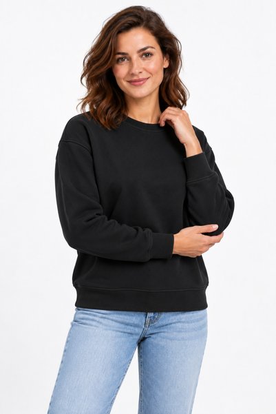 ODİN ATLAS Soft Puff Fabric Women's Black Color Sweatshirt Crew Neck Comfortable Fit