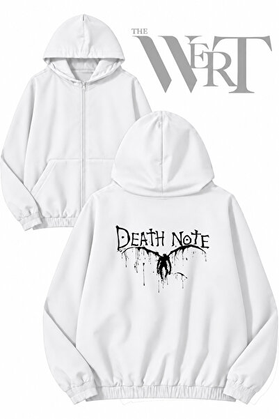 THEWERT Death Note 9 Back Printed Zippered Hooded White Cardigan (2 Yarn)