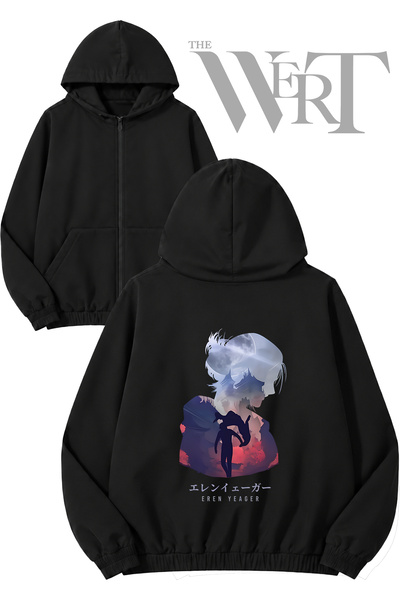THEWERT Attack on Titan 40 Back Printed Zippered Hooded Black Cardigan (2 Yarns)