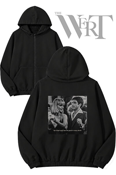 THEWERT Scarface 2 Back Printed Zippered Hooded Black Cardigan (2 Yarns)