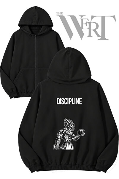THEWERT Discipline Back-Printed Zippered Hooded Black Cardigan (2 Yarns)