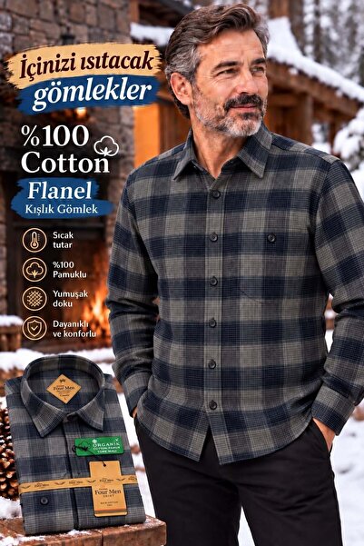 EREN STYLE Flannel Winter Cotton Single Pocket Buttoned Collar Shirt (Regular...