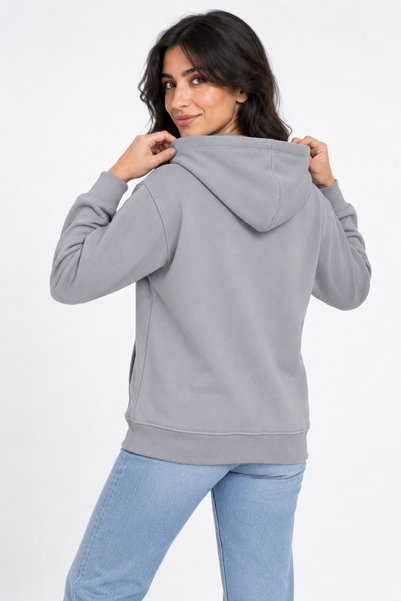 ODİN ATLAS Women's Gray Hooded 3-Thread Sweatshirt with Kangaroo Pocket