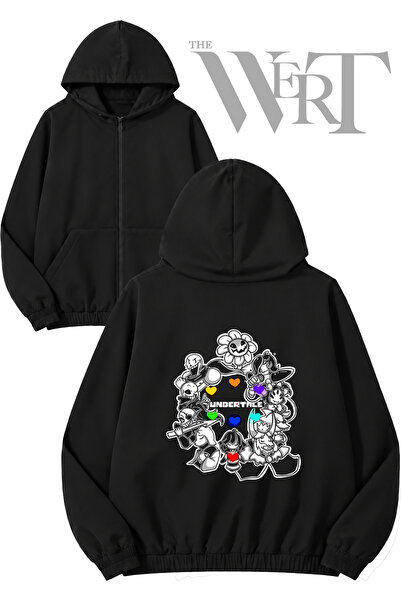 THEWERT Cardigan negru cu glugă și fermoar imprimat pe spate Undertale Game 1...