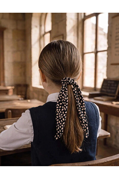 LİNACO 3-Piece Girls' Rubber Hair Clips with Leaves and Scarves - Bow Hair Clips