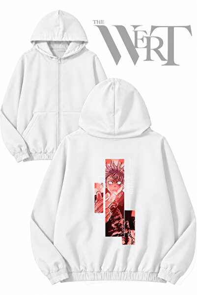 THEWERT Jujutsu Kaisen Anime Back Printed Zippered Hooded White Cardigan (2 Y...