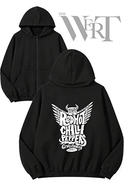 THEWERT Red Hot Chili Peppers 1 Back Printed Zippered Hooded Black Cardigan (...