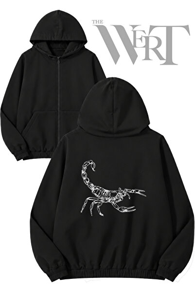 THEWERT Scorpion Back Printed Zippered Hooded Black Cardigan (2 Yarns)
