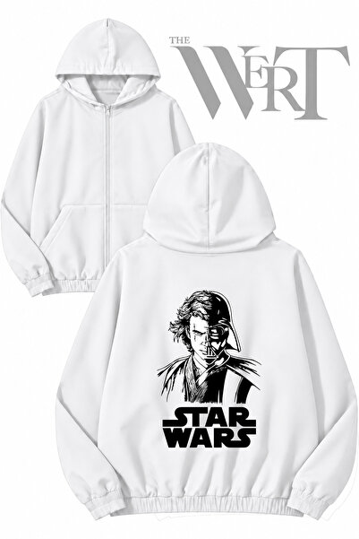 THEWERT Star Wars Darth Vader 4 Back Printed Zippered Hooded White Cardigan (...