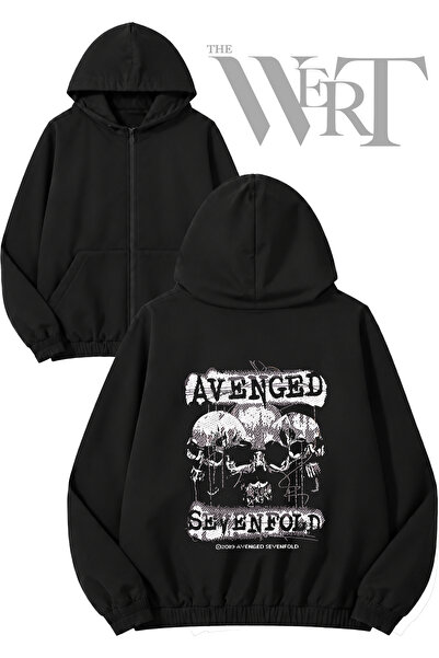 THEWERT Avenged Sevenfold 8 Back Printed Zippered Hooded Black Cardigan (2 Yarn)