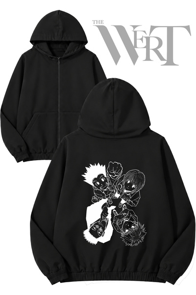 THEWERT Hunter X Hunter Top Back Printed Zippered Hooded Black Cardigan (2 Ya...